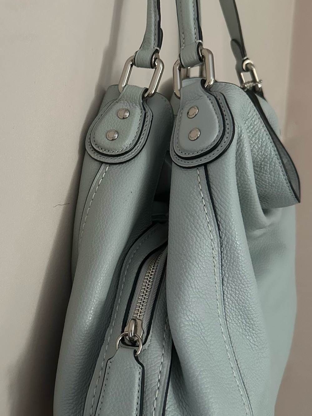 Coach Pale Blue Leather Shoulder Tote 

Looks new inside and out